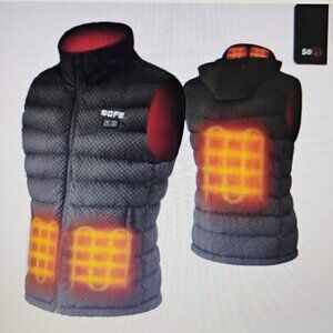 Men's Black Heated Winter Vest Coat with Hood USB Bank Powered NWT